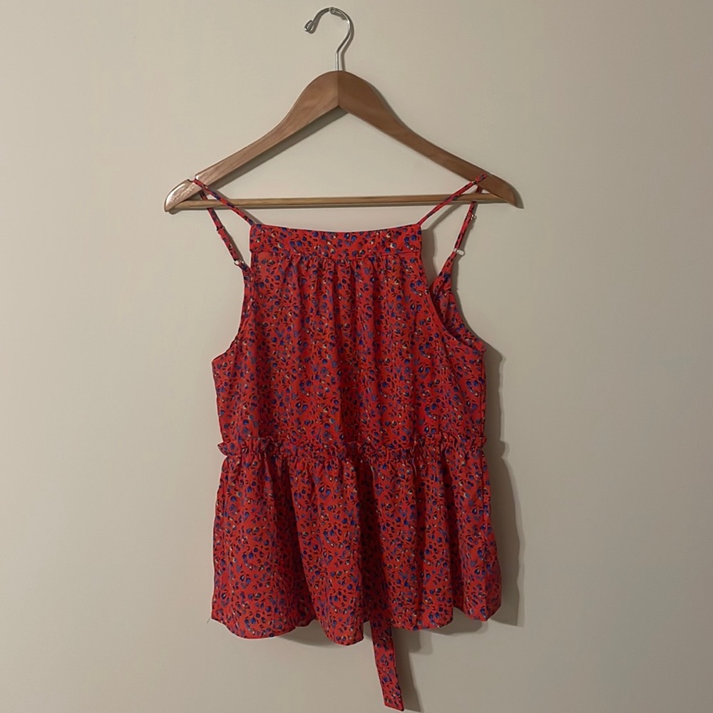 Red blue and yellow floral tank top.
